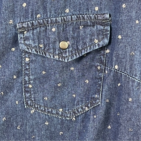 Seven7 Snap Down Blouse Women's Size Large Dark Blue Glitter Dots Western Style - Picture 10 of 10